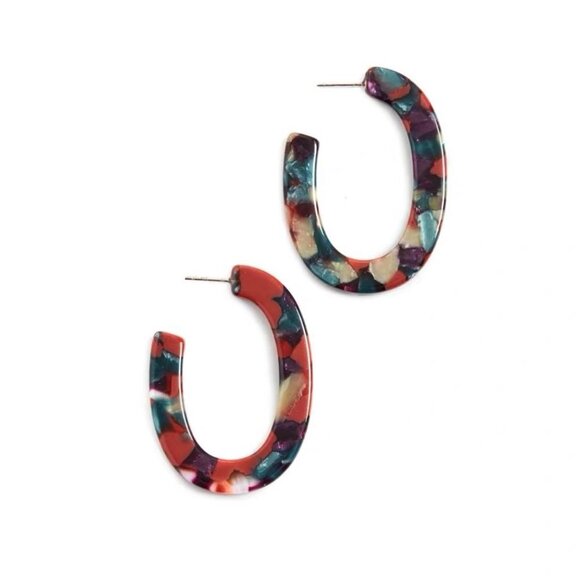 Madewell Acetate Oval Hoop Earrings in Teal Tort - Picture 1 of 2